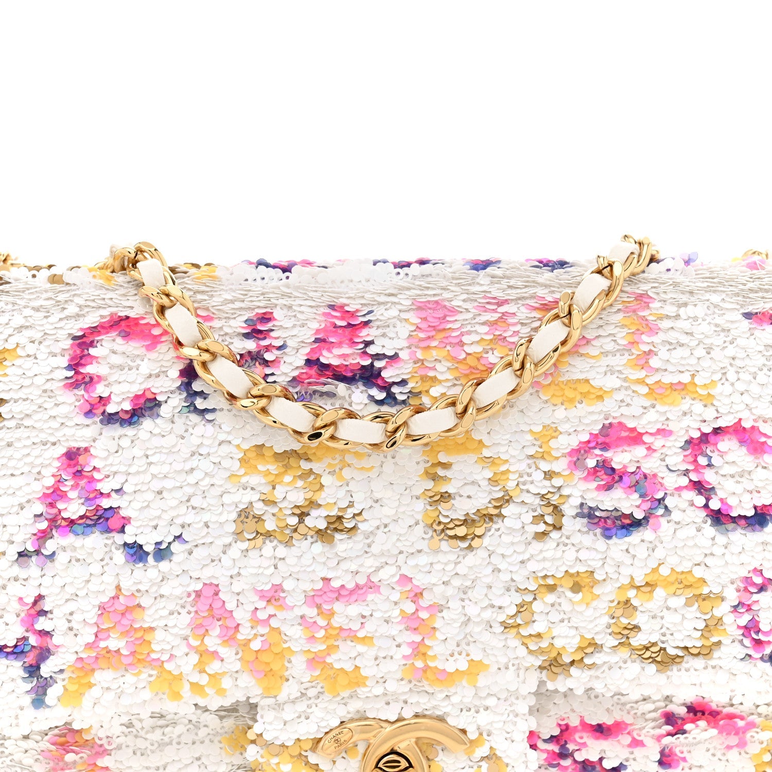 Sequin Logo CC Small Single Flap White Multicolor