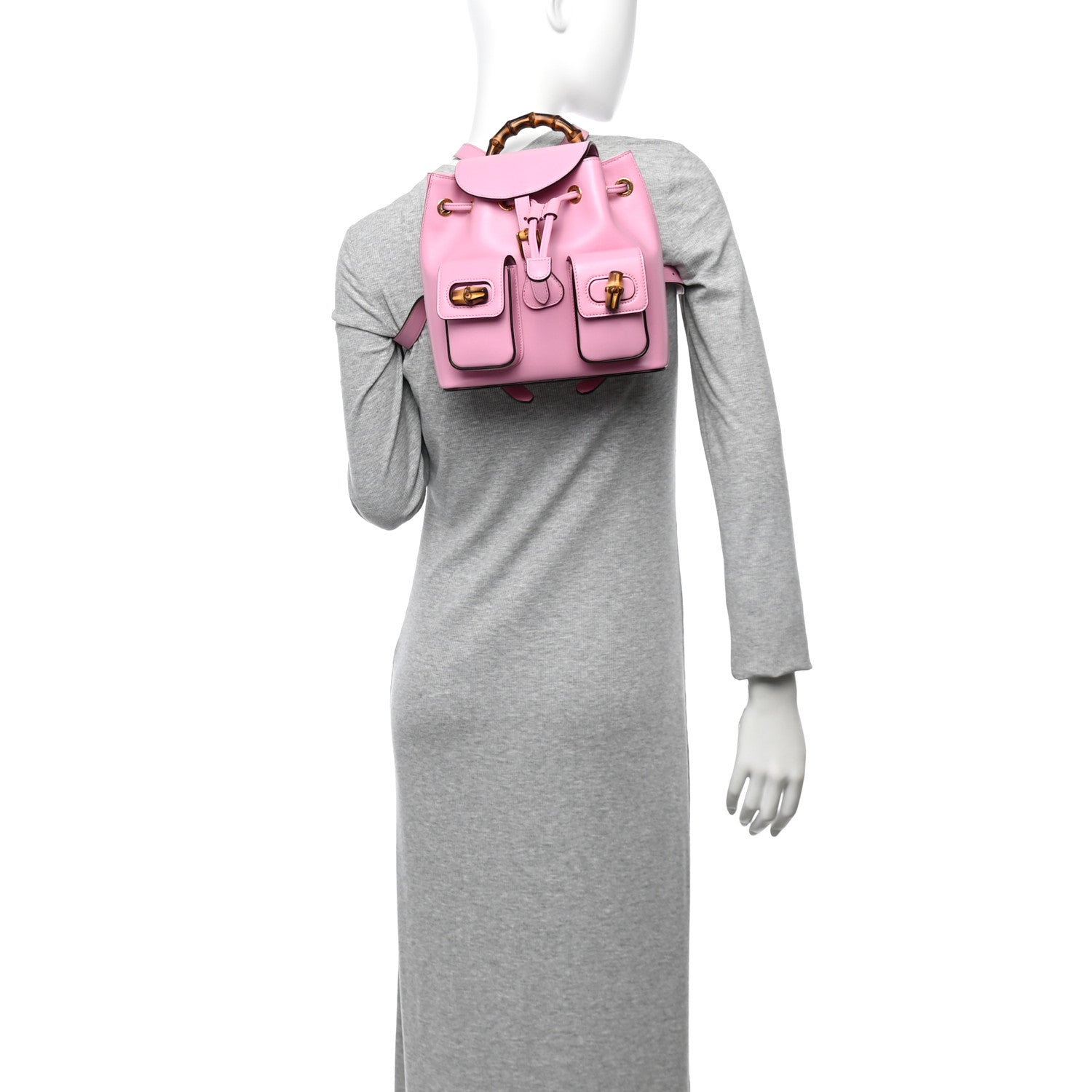 Calfskin Bamboo Backpack Glossy Pink