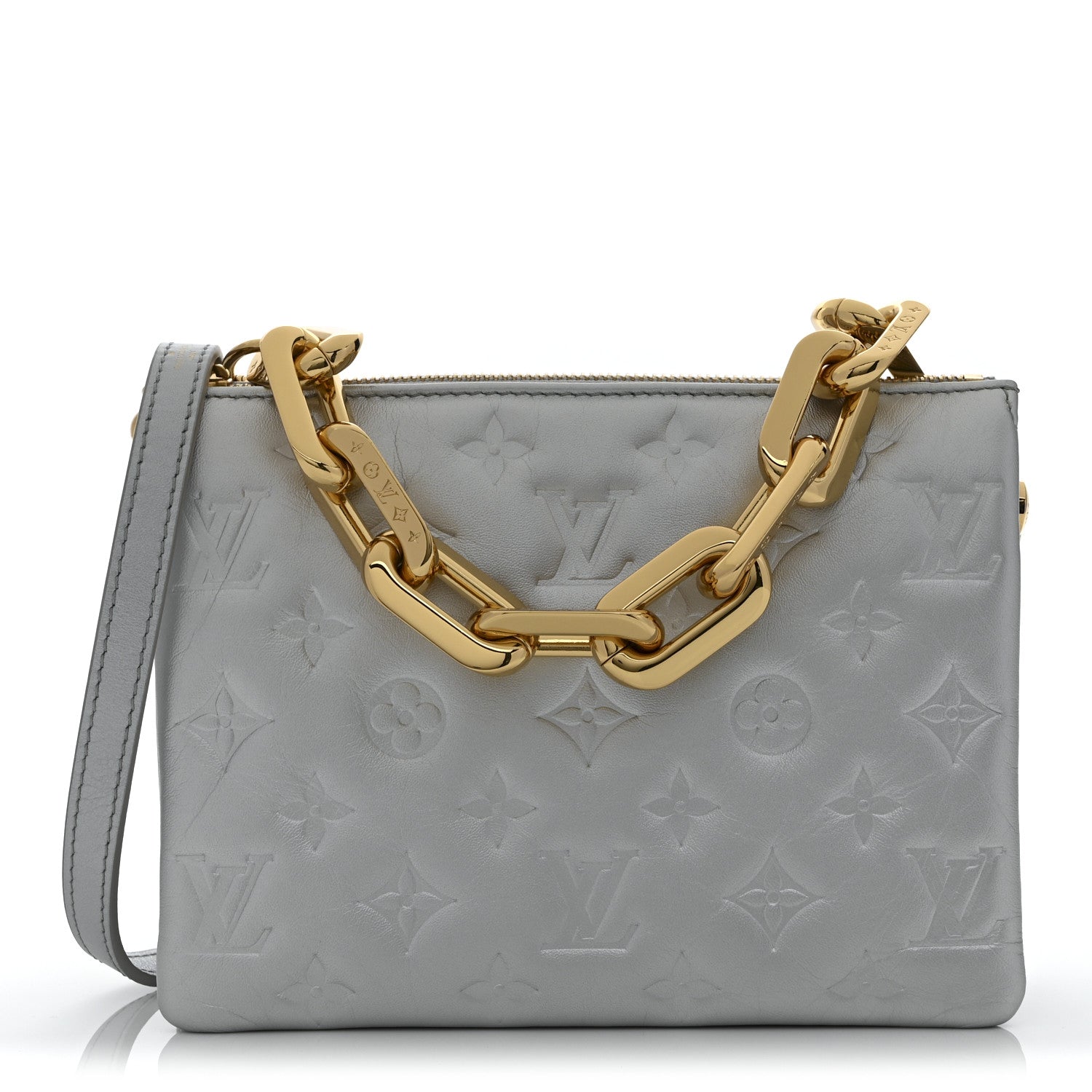 Lambskin Embossed Monogram Coussin BB Silver