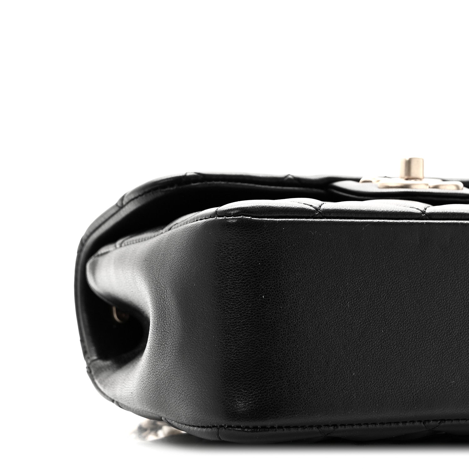 Shiny Lambskin Quilted Pearl Twist Mini Square Flap Black
