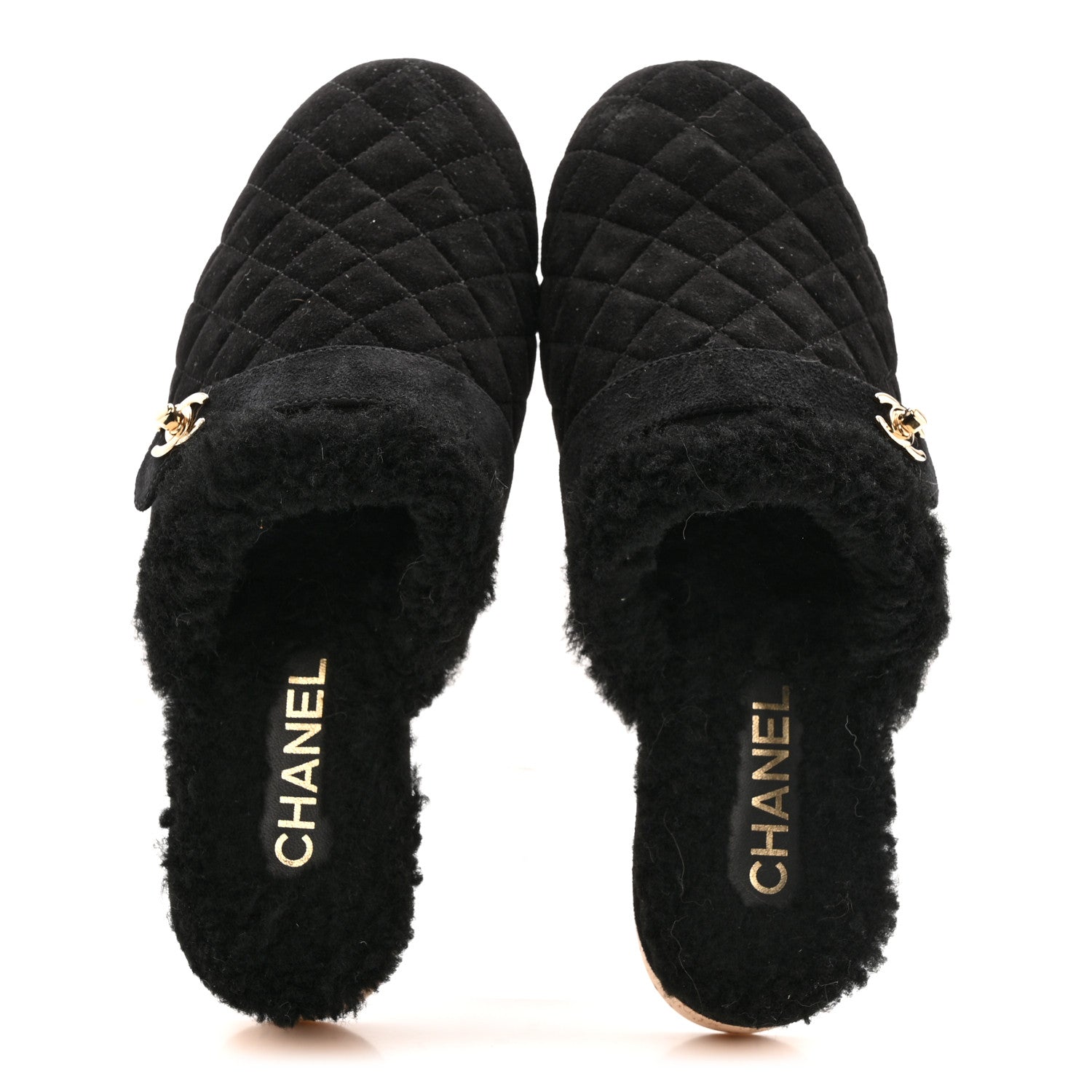 Suede Calfskin Shearling Turn Lock Clogs 41 Black