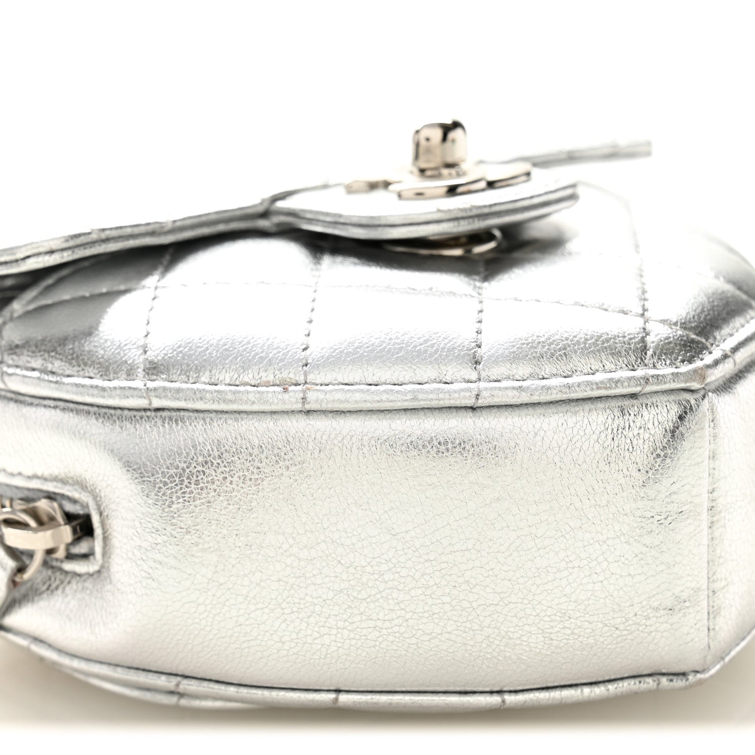 Metallic Lambskin Quilted CC In Love Heart Clutch With Chain Silver