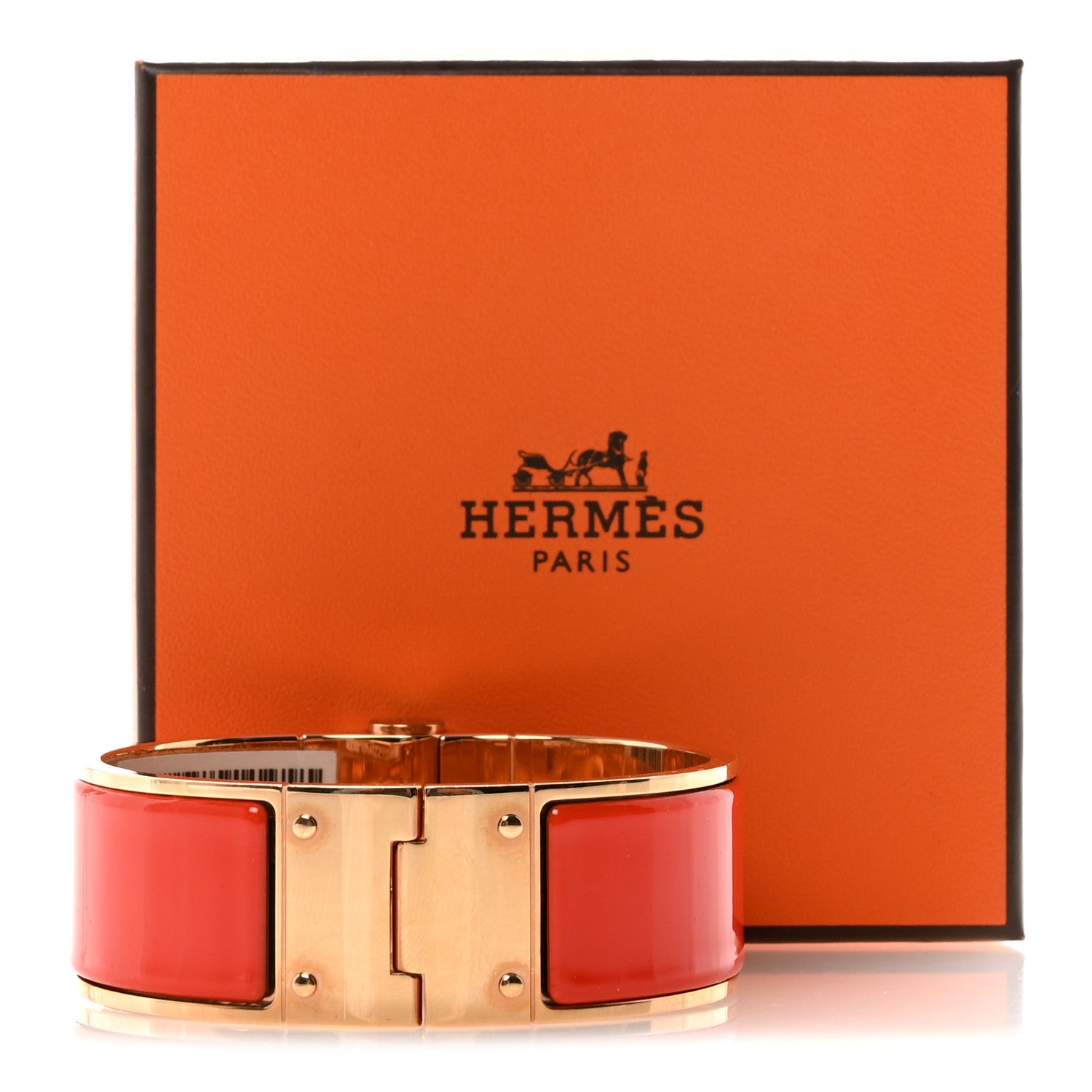 Enamel Charniere Uni Wide Hinged Bracelet L Rouge Vermillon
