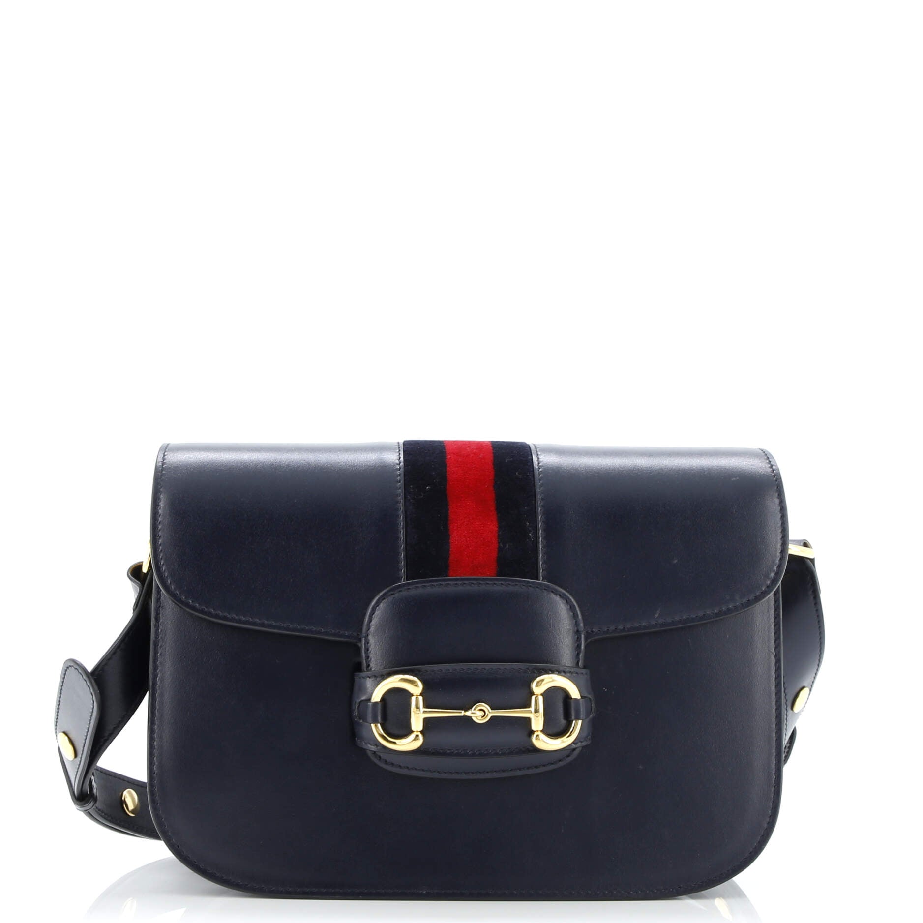 Horsebit 1955 Shoulder Bag Leather with Web Velvet Detail Small