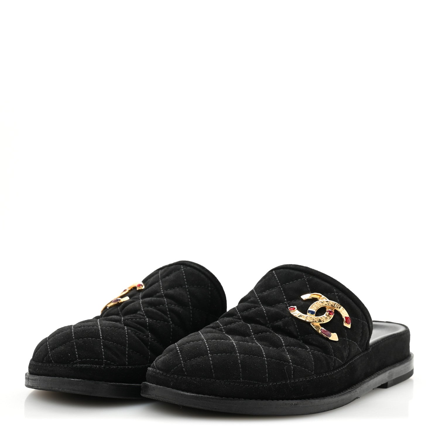 Suede Stitched Resin CC Mules 38.5 Black