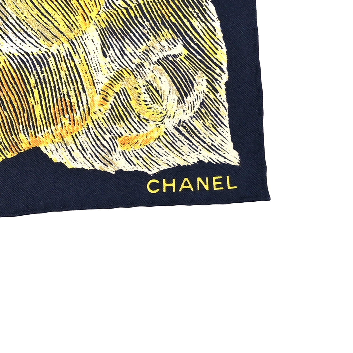 Silk Camellia Scarf Navy Yellow
