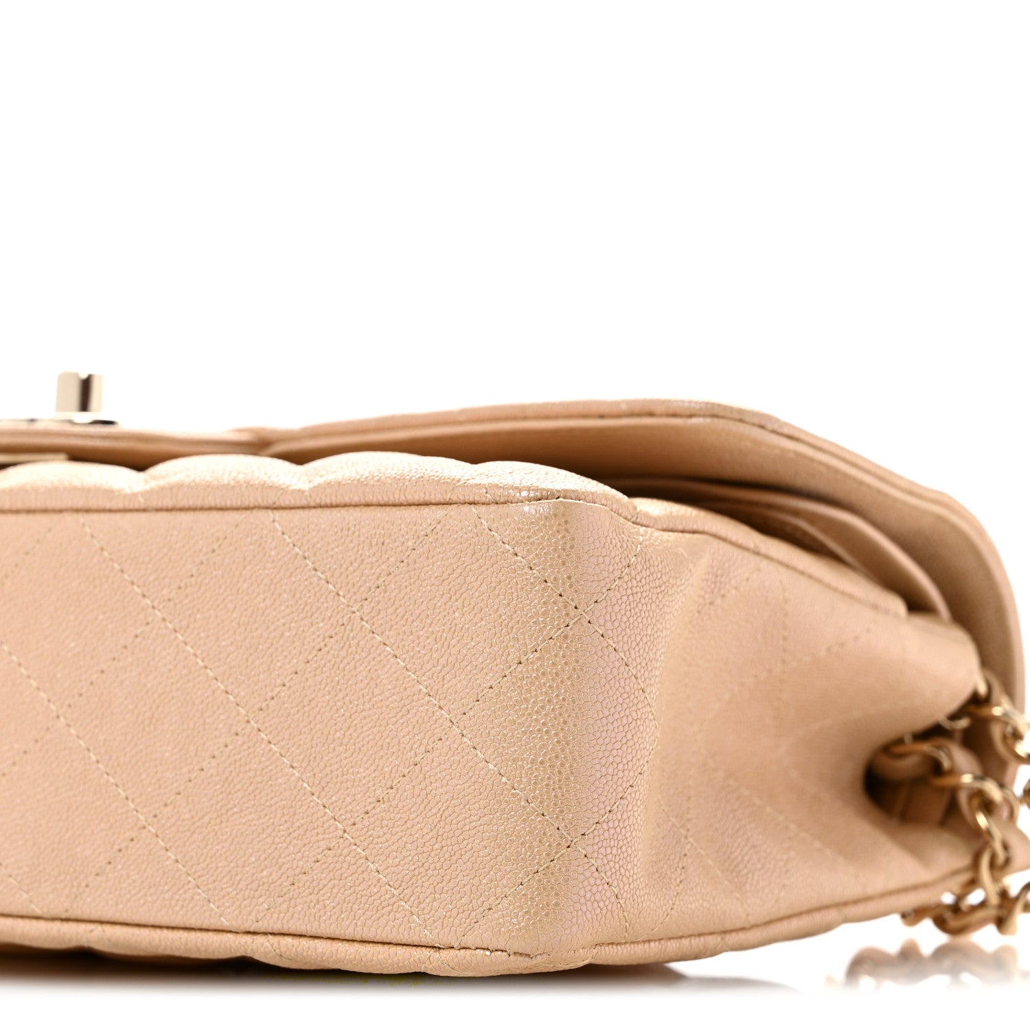 Iridescent Caviar Quilted Medium Double Flap Beige