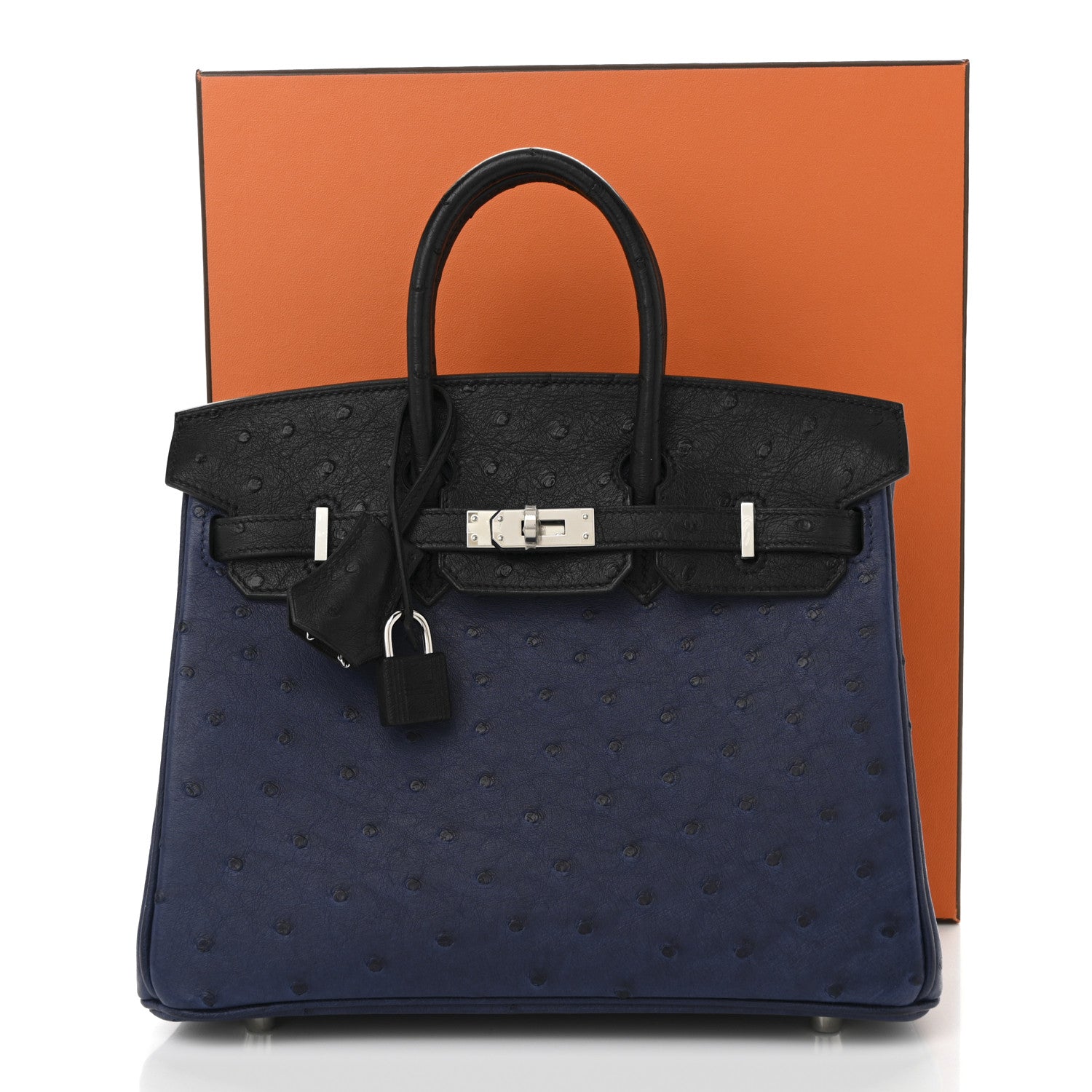 Ostrich Bi-Color Birkin 25 Bleu Iris Black