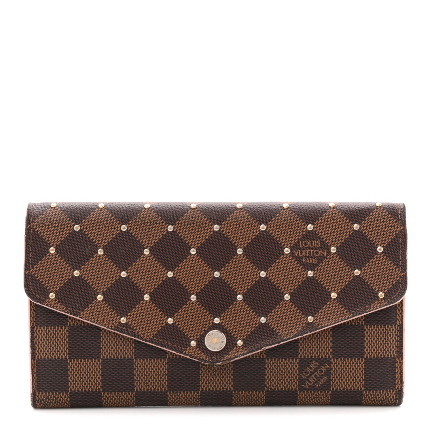 Damier Ebene Studded Sarah Wallet NM Rose Ballerine