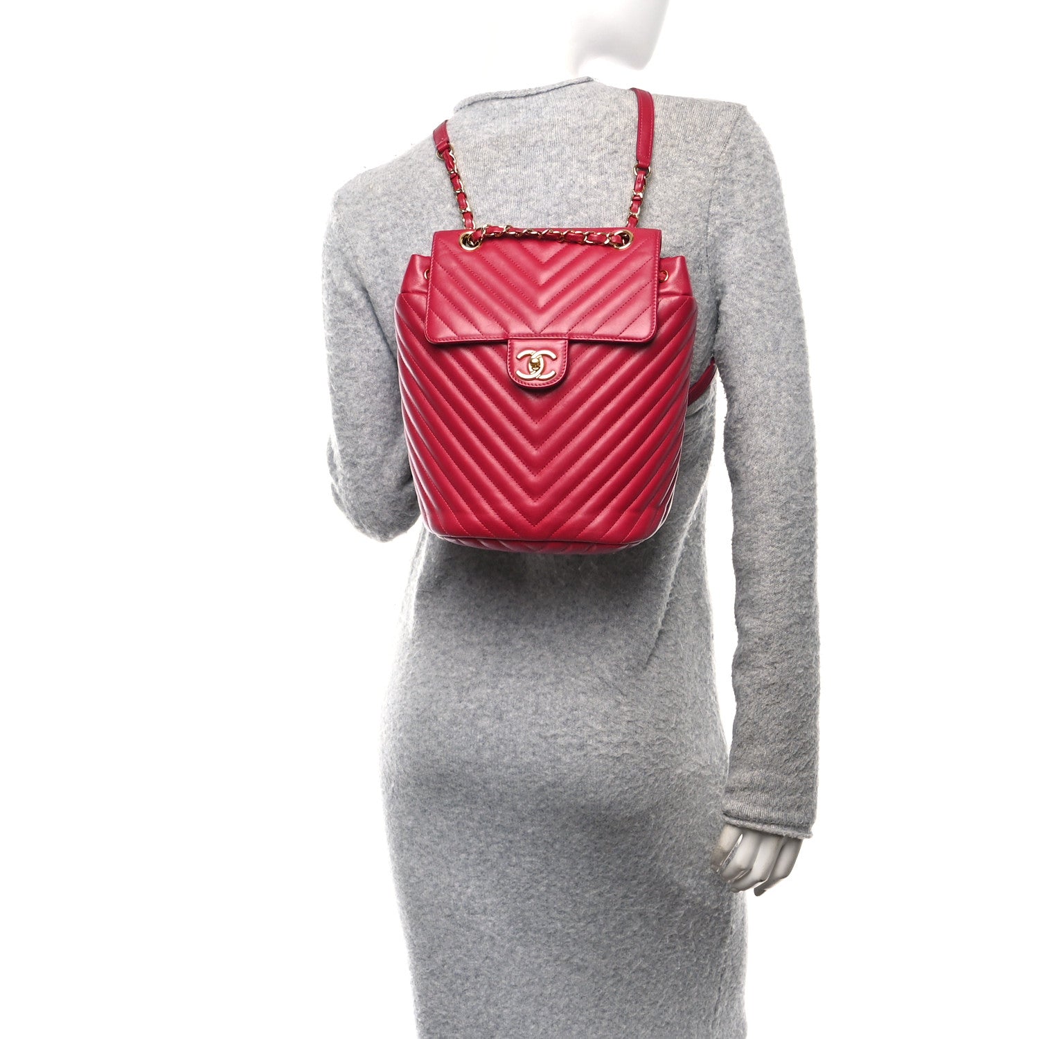 Calfskin Chevron Quilted Small Urban Spirit Backpack Dark Pink