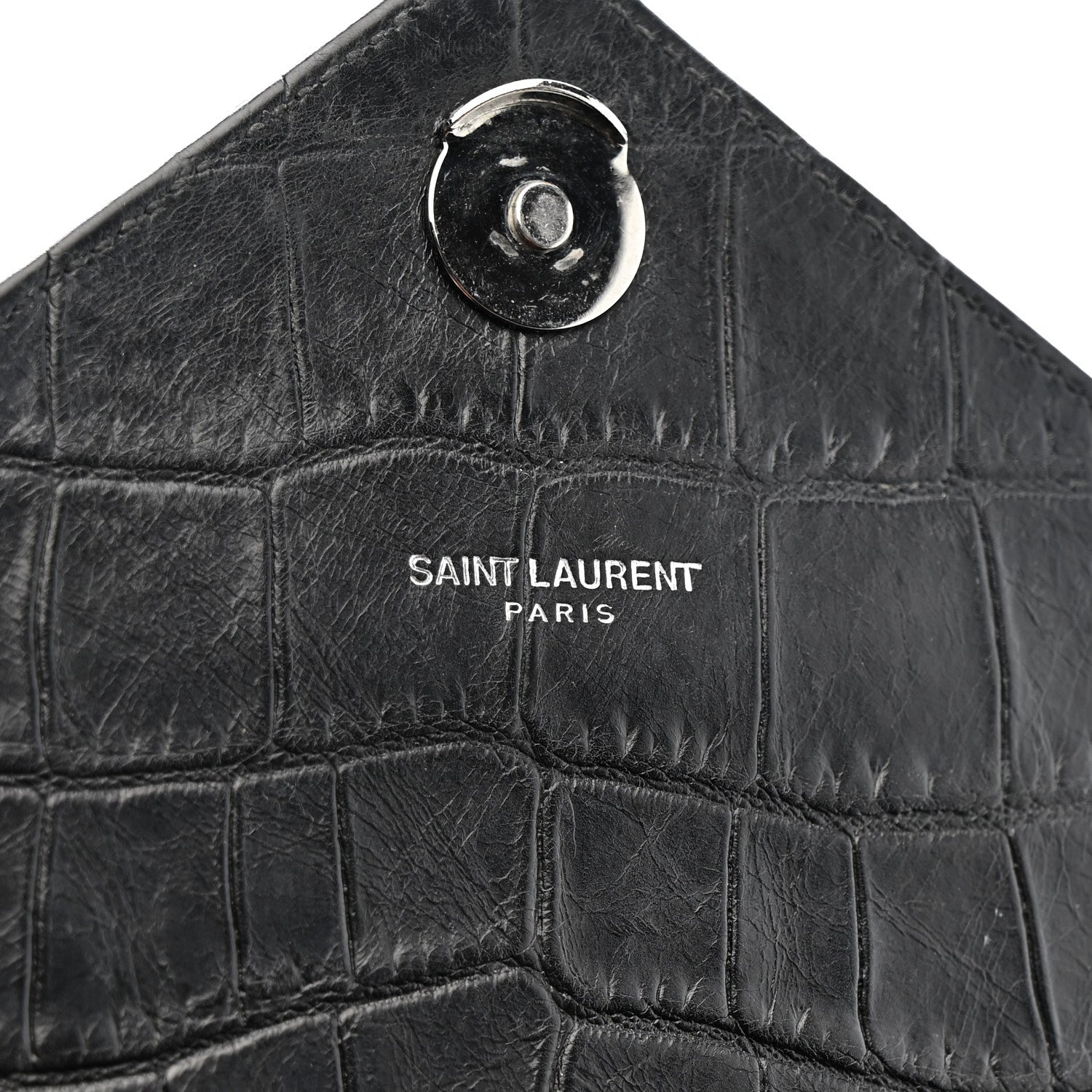 Calfskin Crocodile Embossed Medium College Monogram Satchel Black
