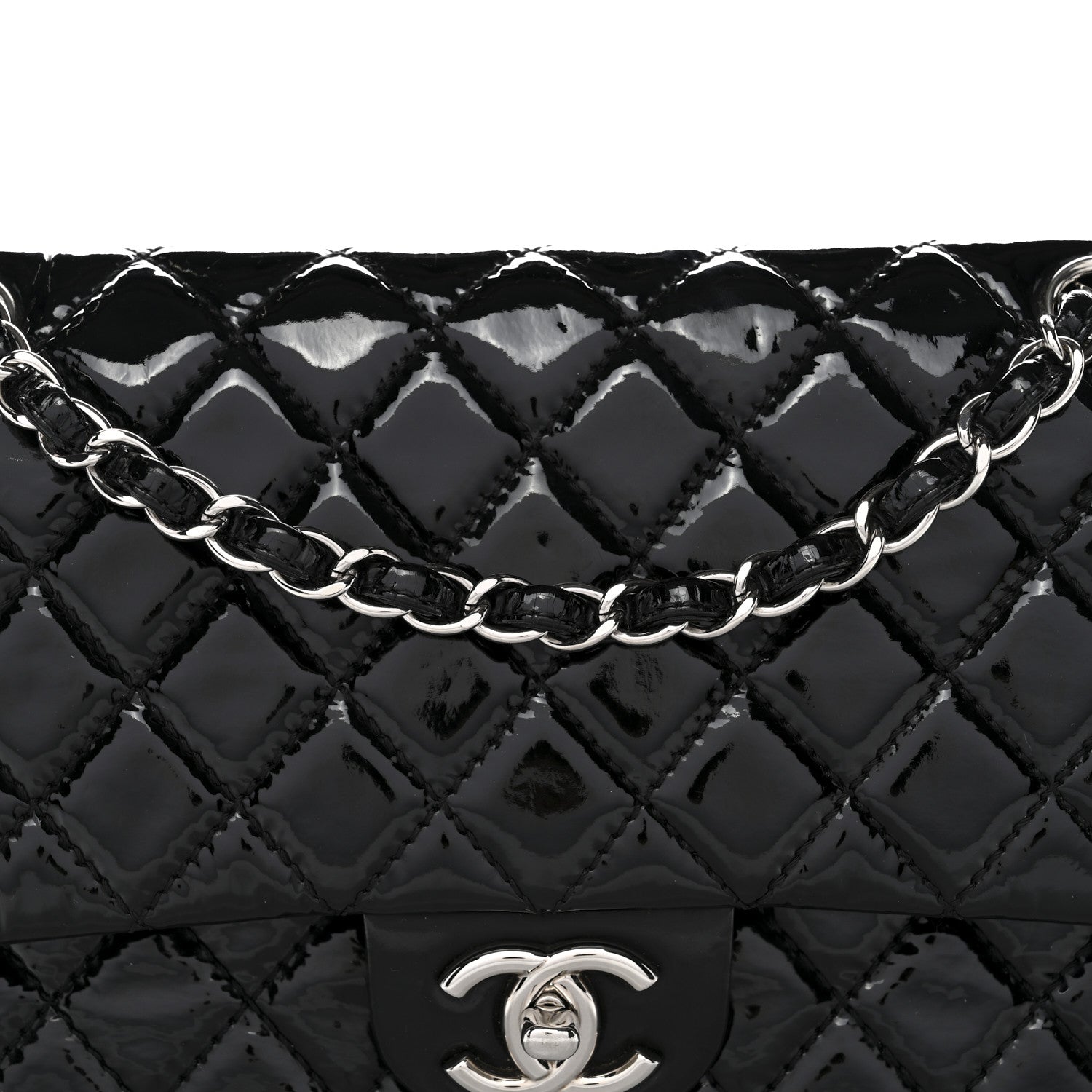 Patent Quilted Medium Double Flap Black