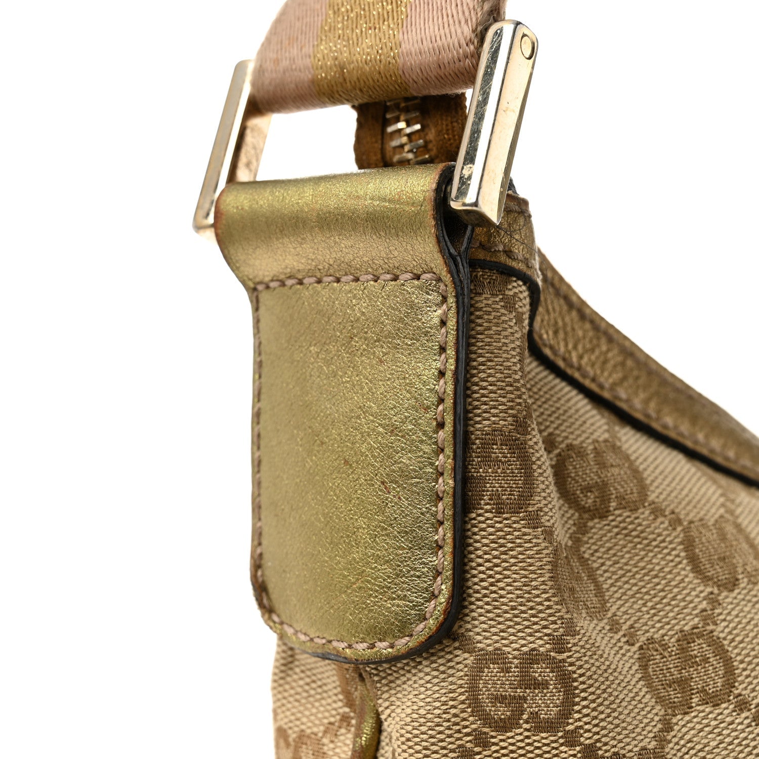 Monogram Web Medium Half Moon Hobo Gold Pink