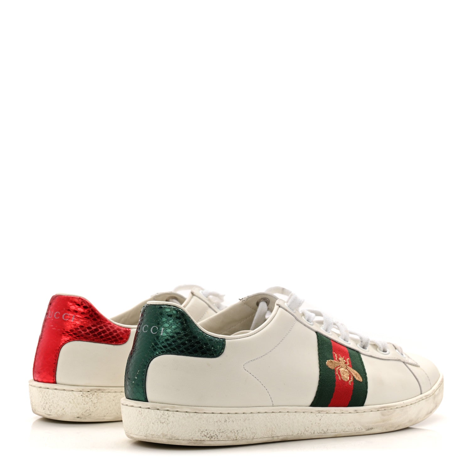 Calfskin Ayers Bee Embroidered Womens Ace Sneakers 39.5 White Green