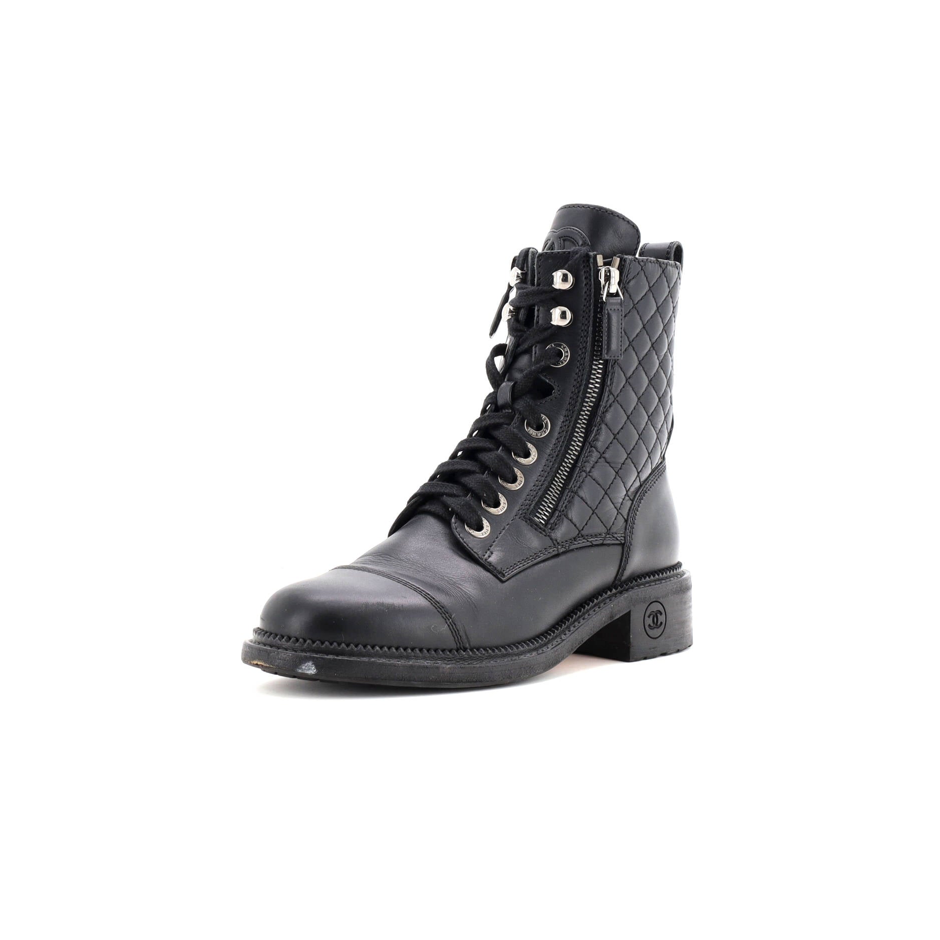 Women's CC Zip Up Combat Boots Quilted Leather