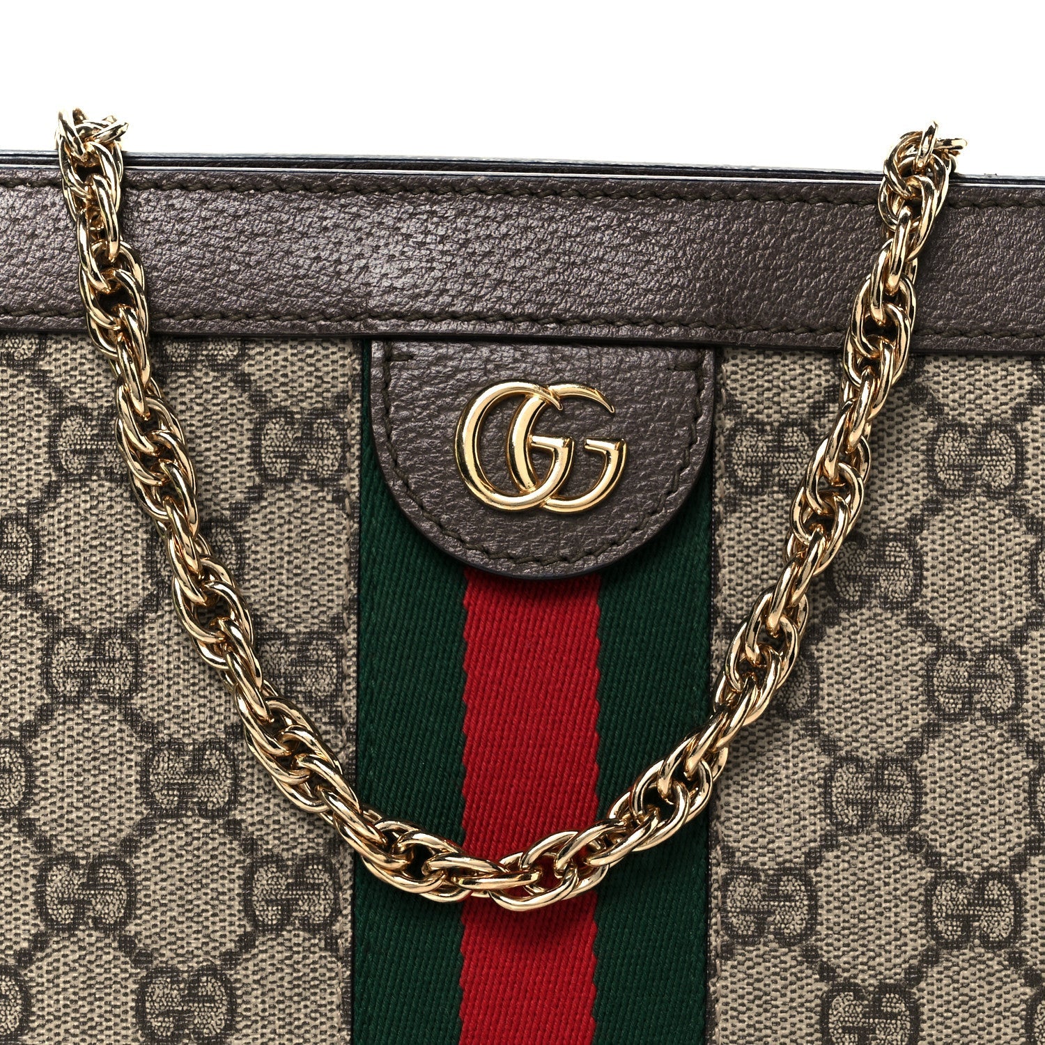 GG Supreme Monogram Web Small Ophidia Chain Shoulder Bag Brown