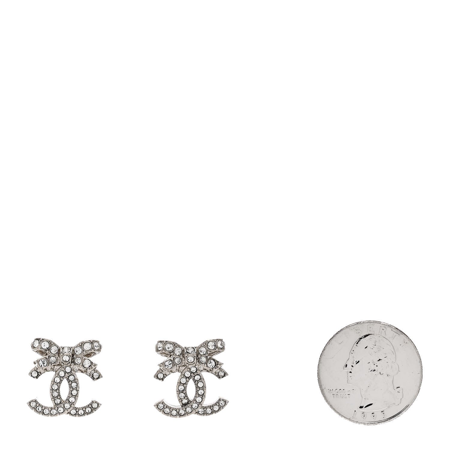 Crystal CC Bow Dangle Earrings Silver