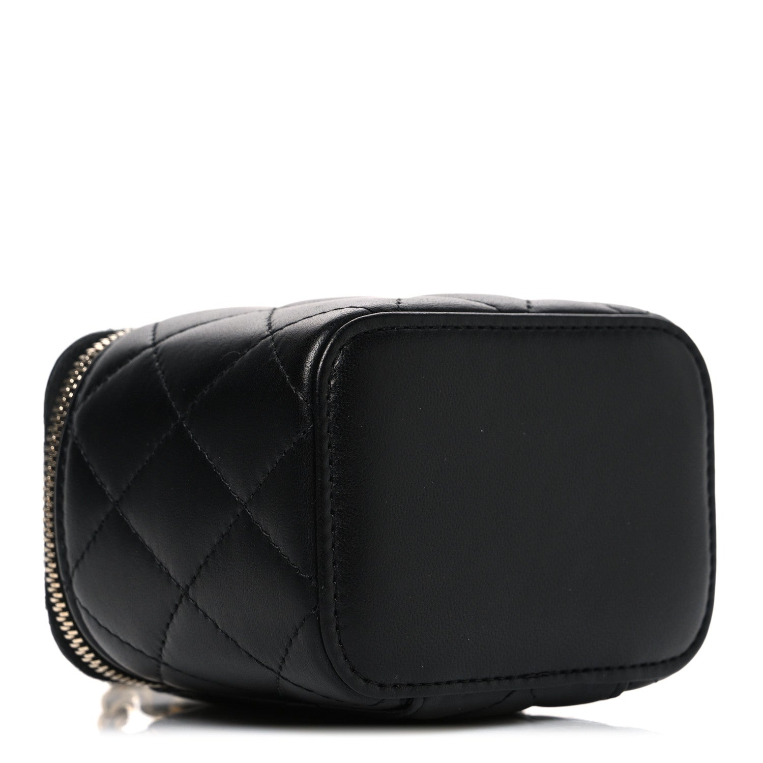 Lambskin Quilted Mini Pearl Crush Vanity Case With Chain Black