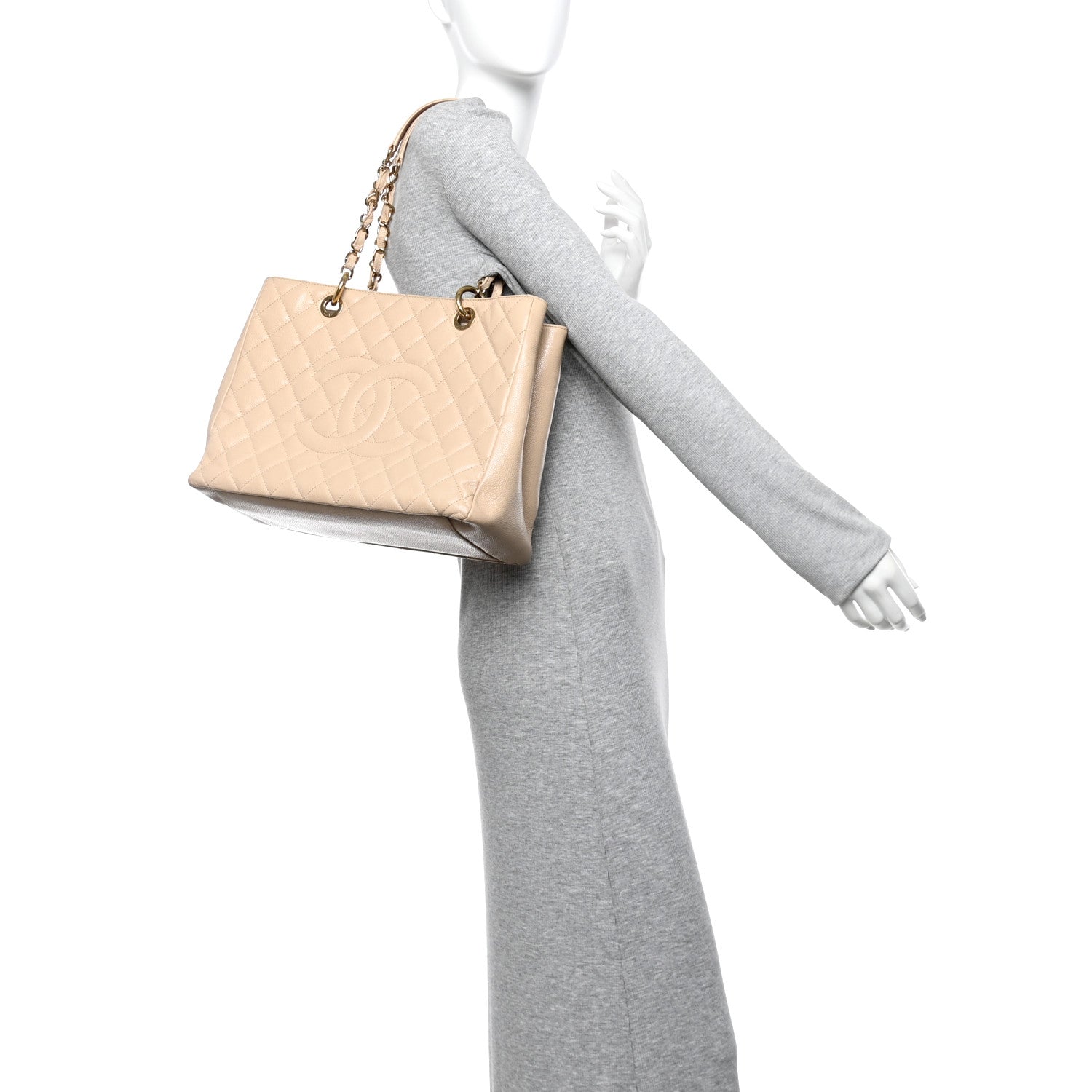 Caviar Quilted Grand Shopping Tote GST Beige