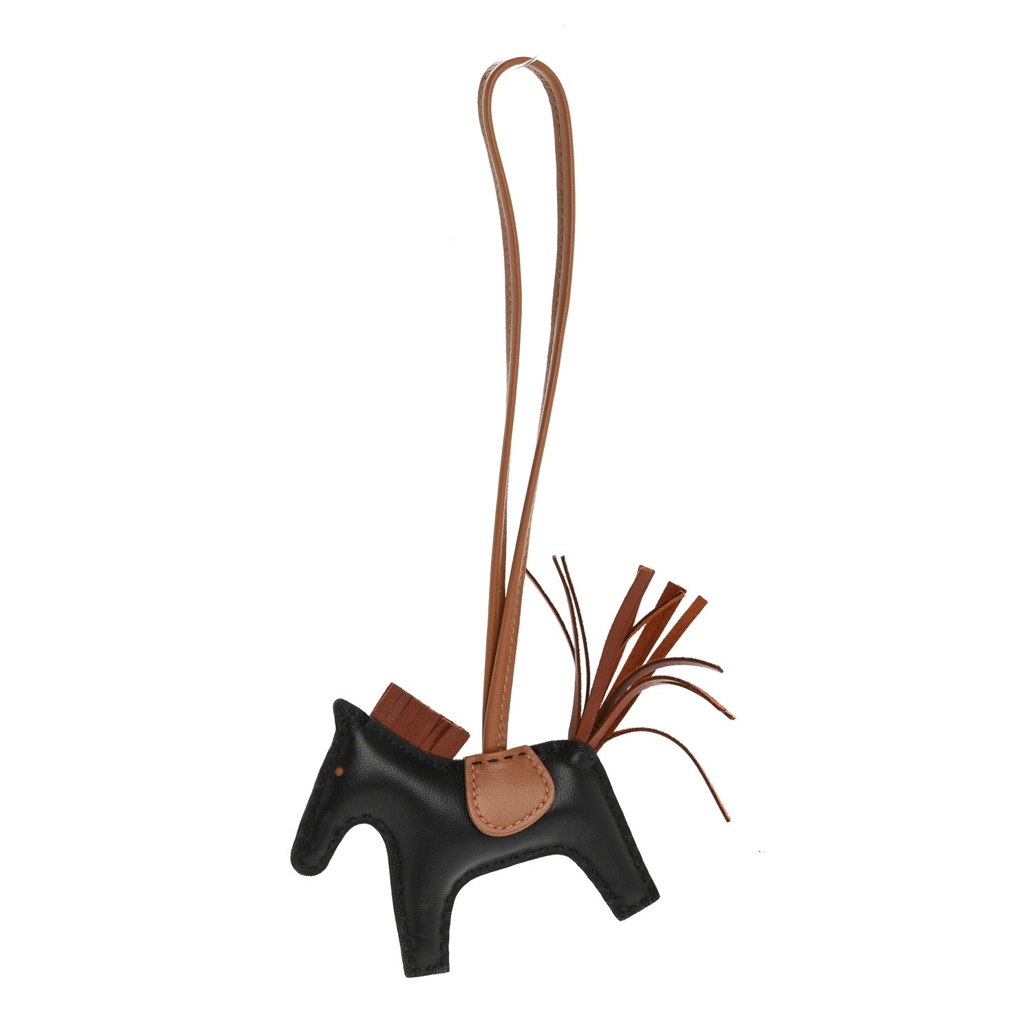 Milo Lambskin Grigri Rodeo Horse Bag Charm PM Black Sienne Gold
