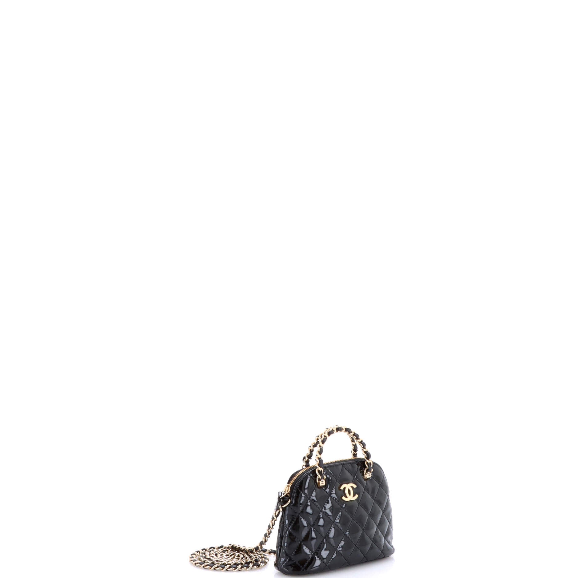 CC Dome Zip Crossbody Bag Quilted Patent Mini