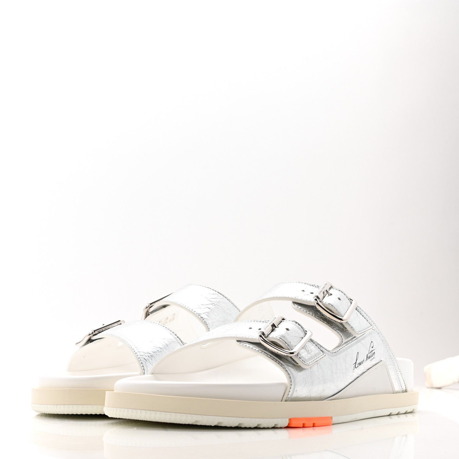 Metallic Mix Materials Mens LV Script Trainer Mules 11 Silver Multicolor