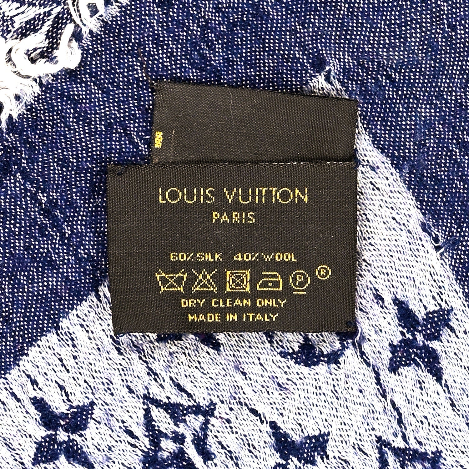 Silk Wool Monogram Denim Shawl Blue