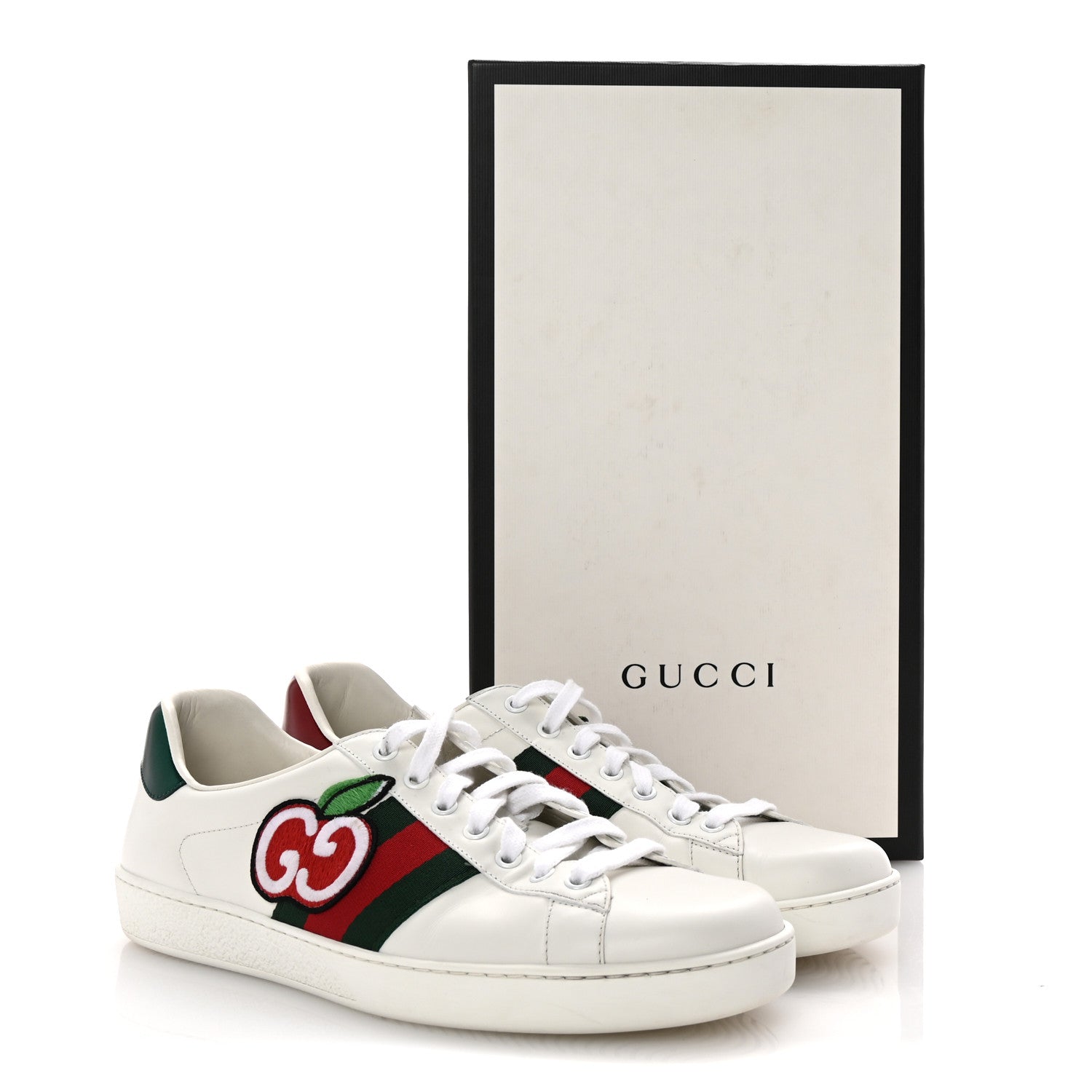 Calfskin Web GG Apple Embroidered Ace Sneakers 9.5 White
