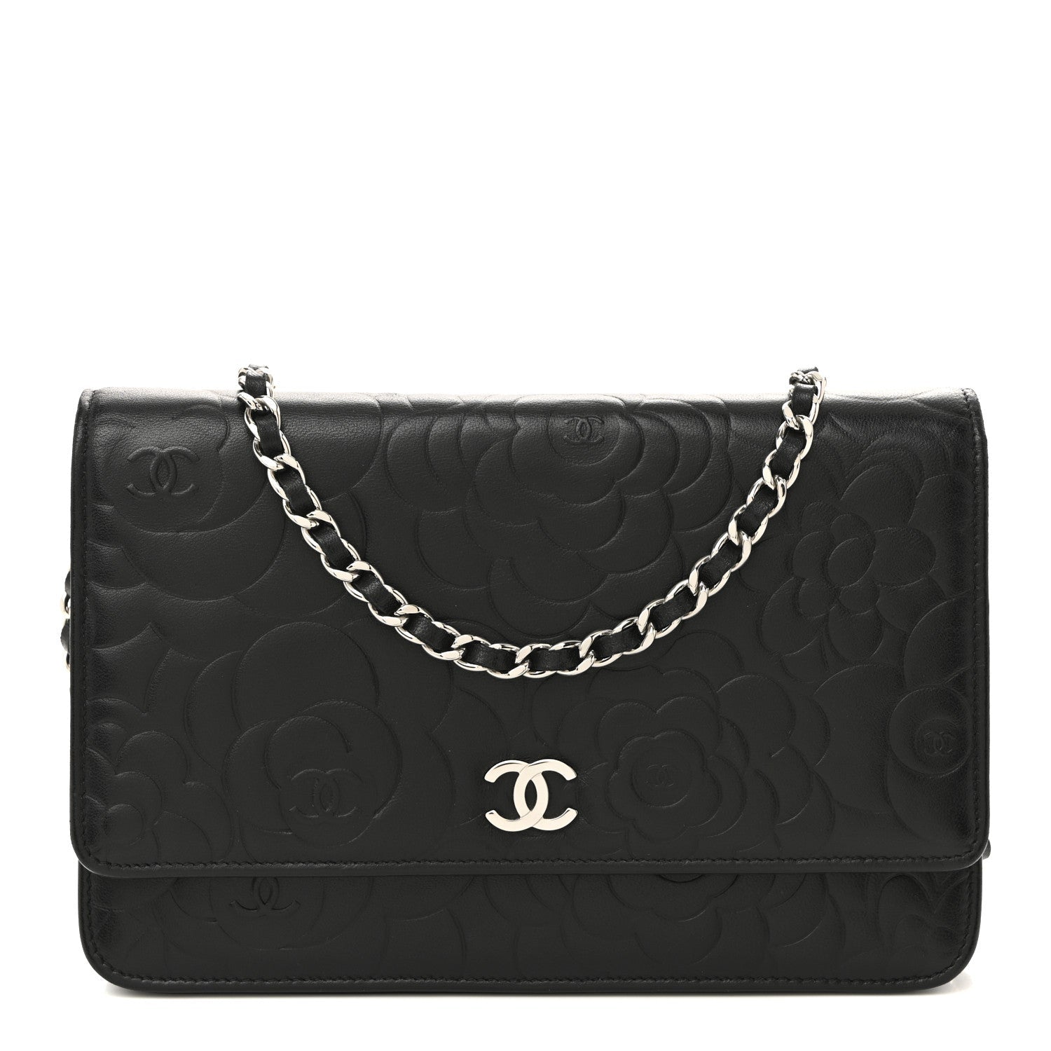 Lambskin Camellia Embossed Wallet on Chain WOC