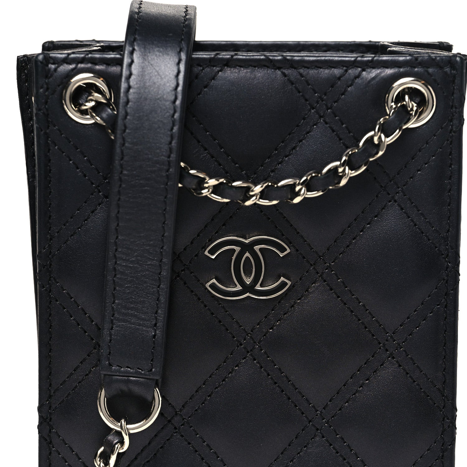 Calfskin Quilted Crossbody CC Phone Holder Black