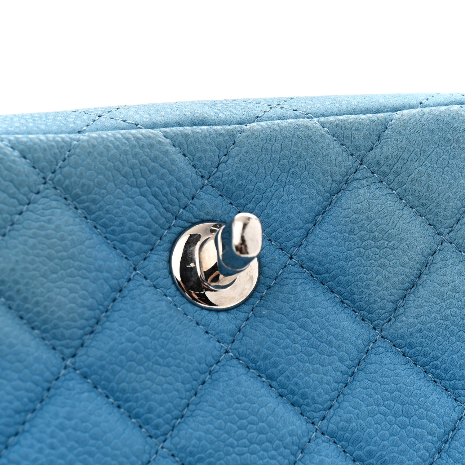 Iridescent Caviar Quilted Extra Mini Flap Light Blue