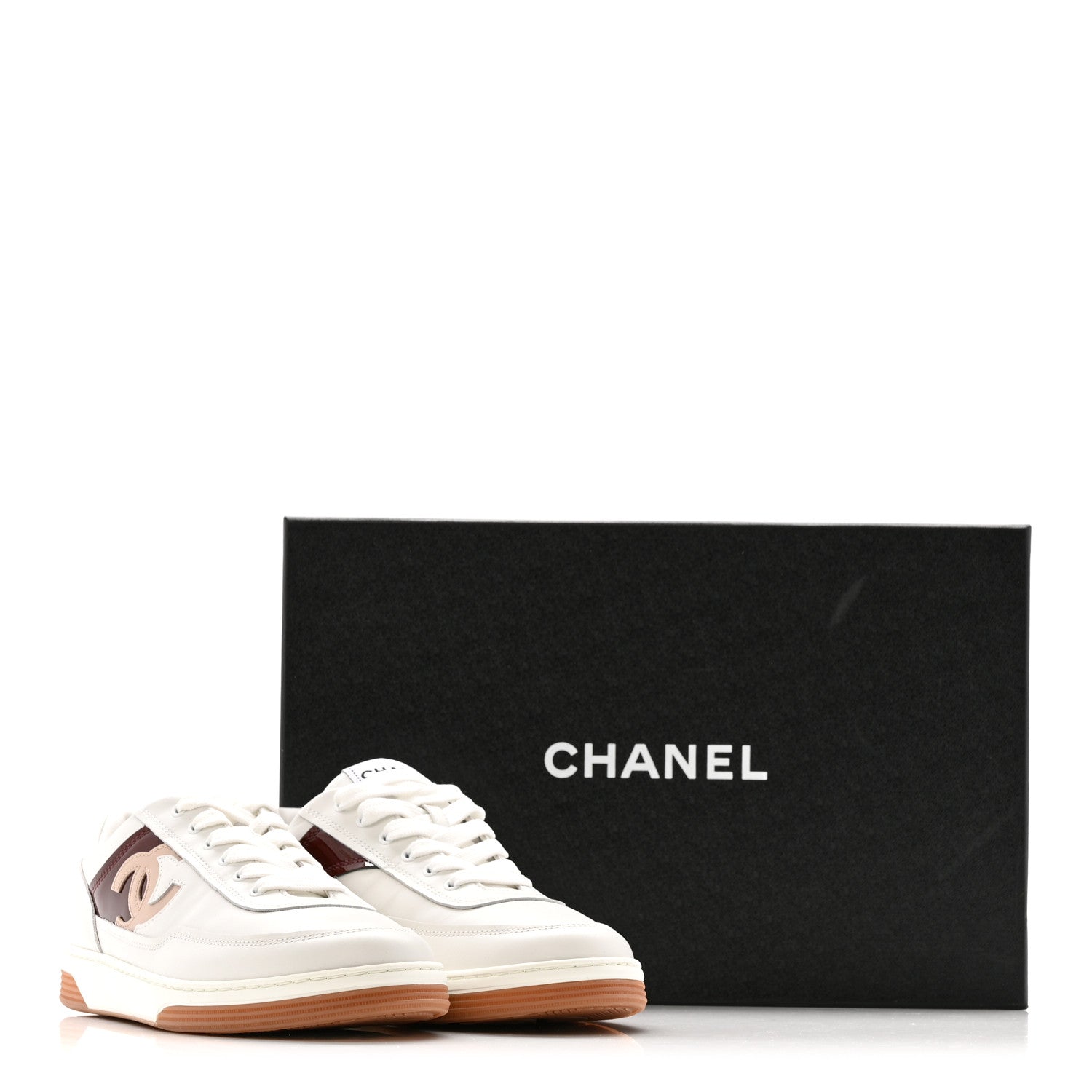 Calfskin Patent Womens CC Sneakers 36 White Burgundy Beige