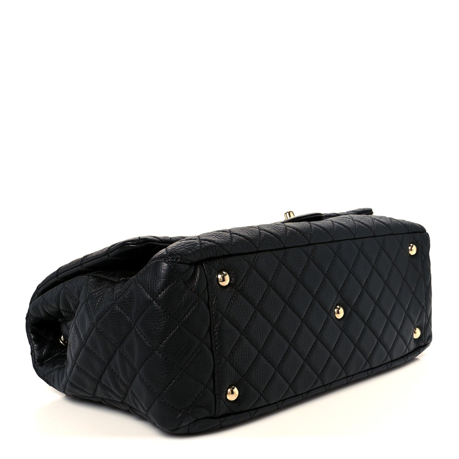 Calfskin Quilted XXL Travel Flap Bag Black