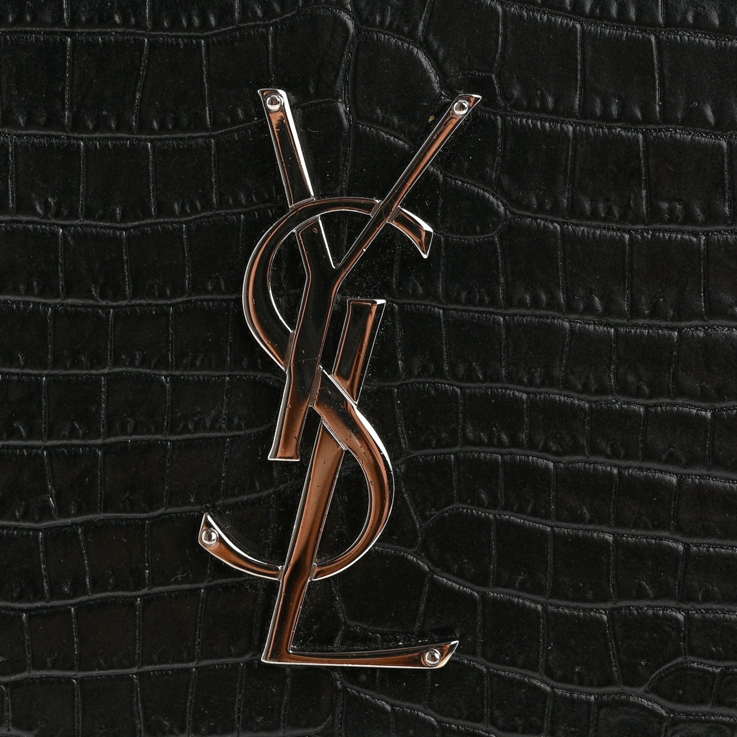 Calfskin Crocodile Embossed Large Monogram Sunset Black