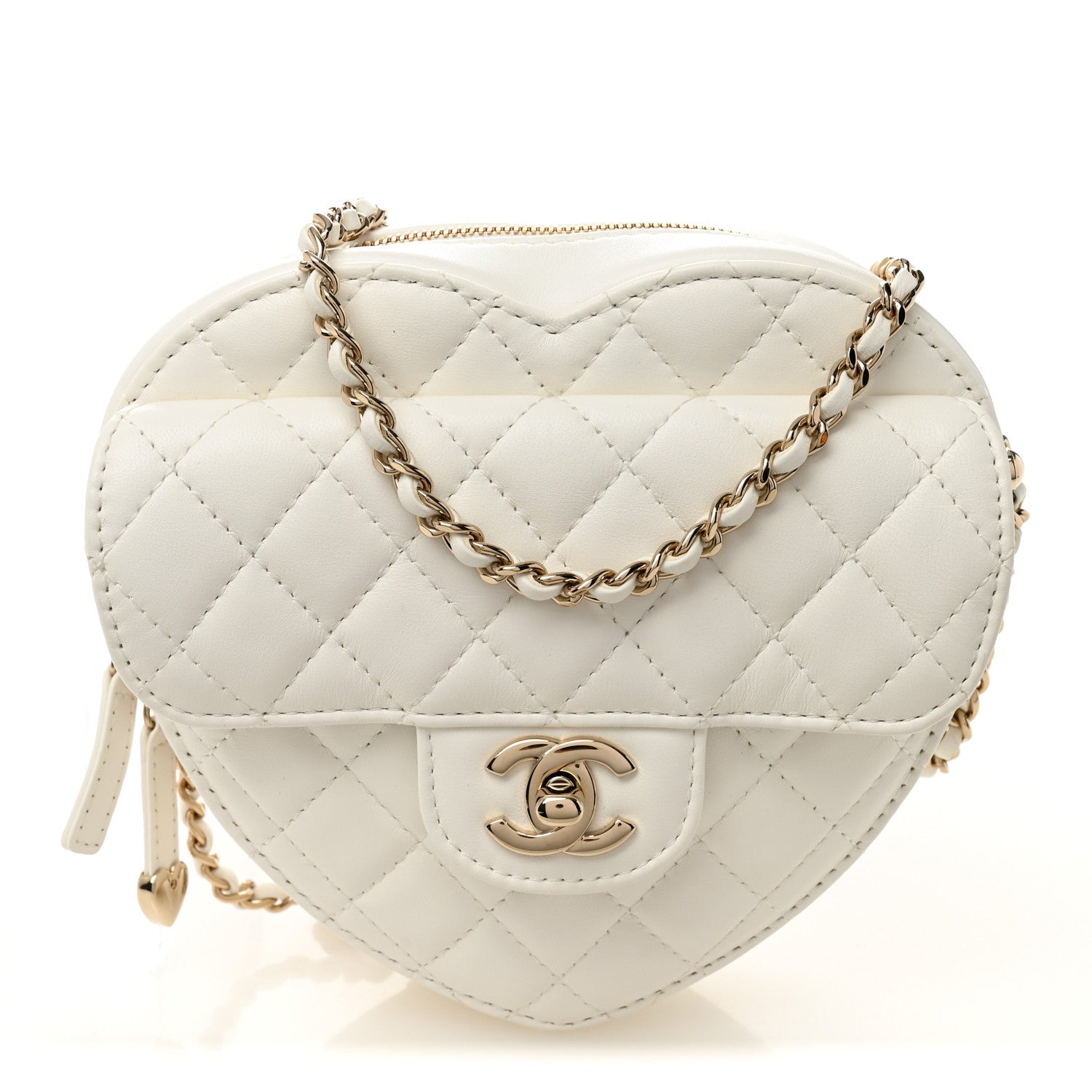 Lambskin Quilted CC In Love Heart Bag White