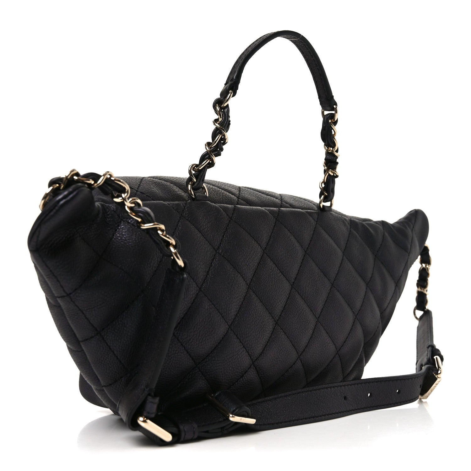 Iridescent Calfskin Quilted All About Waist Belt Bag Black