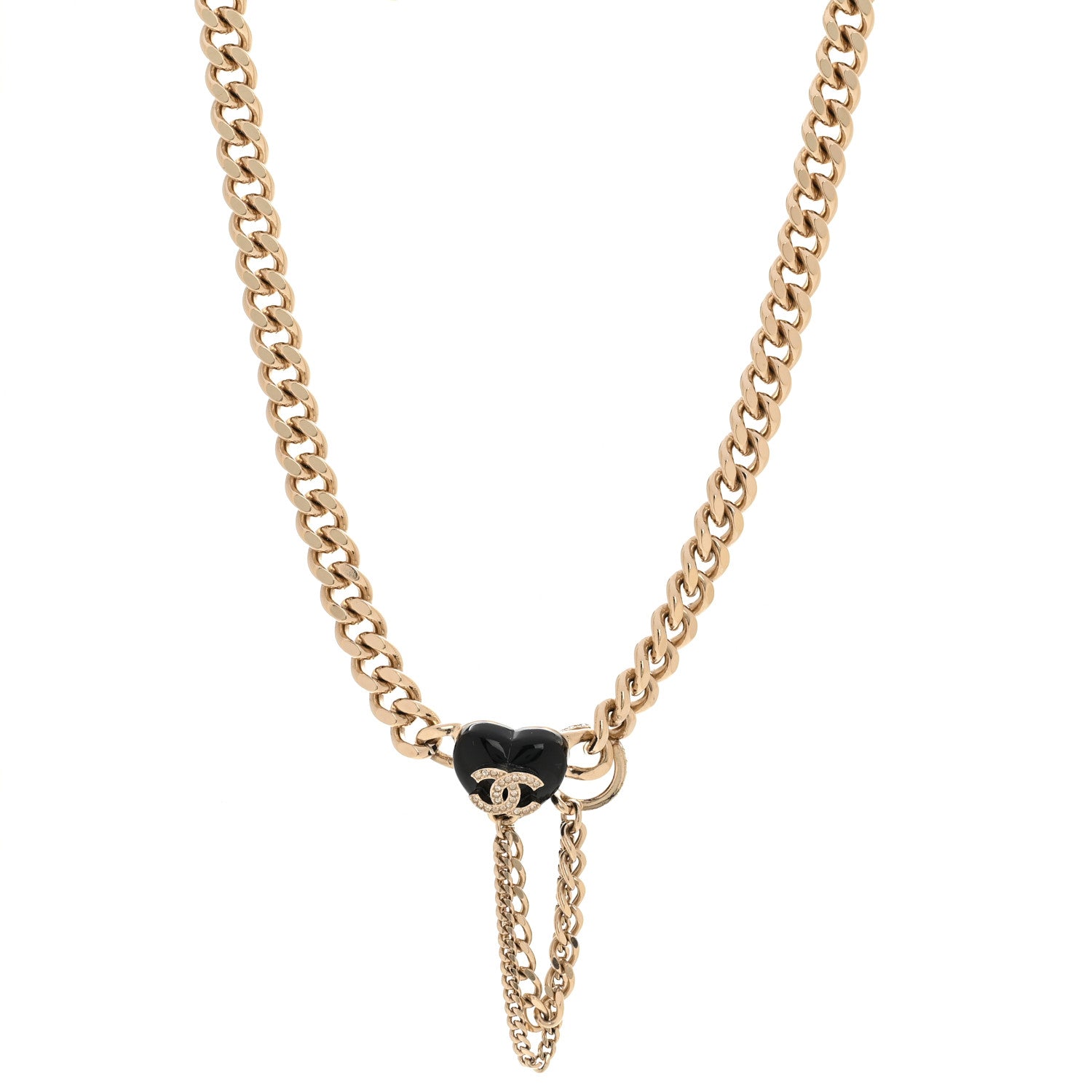 Metal Resin Crystal CC Heart Chain Choker Necklace Gold Black
