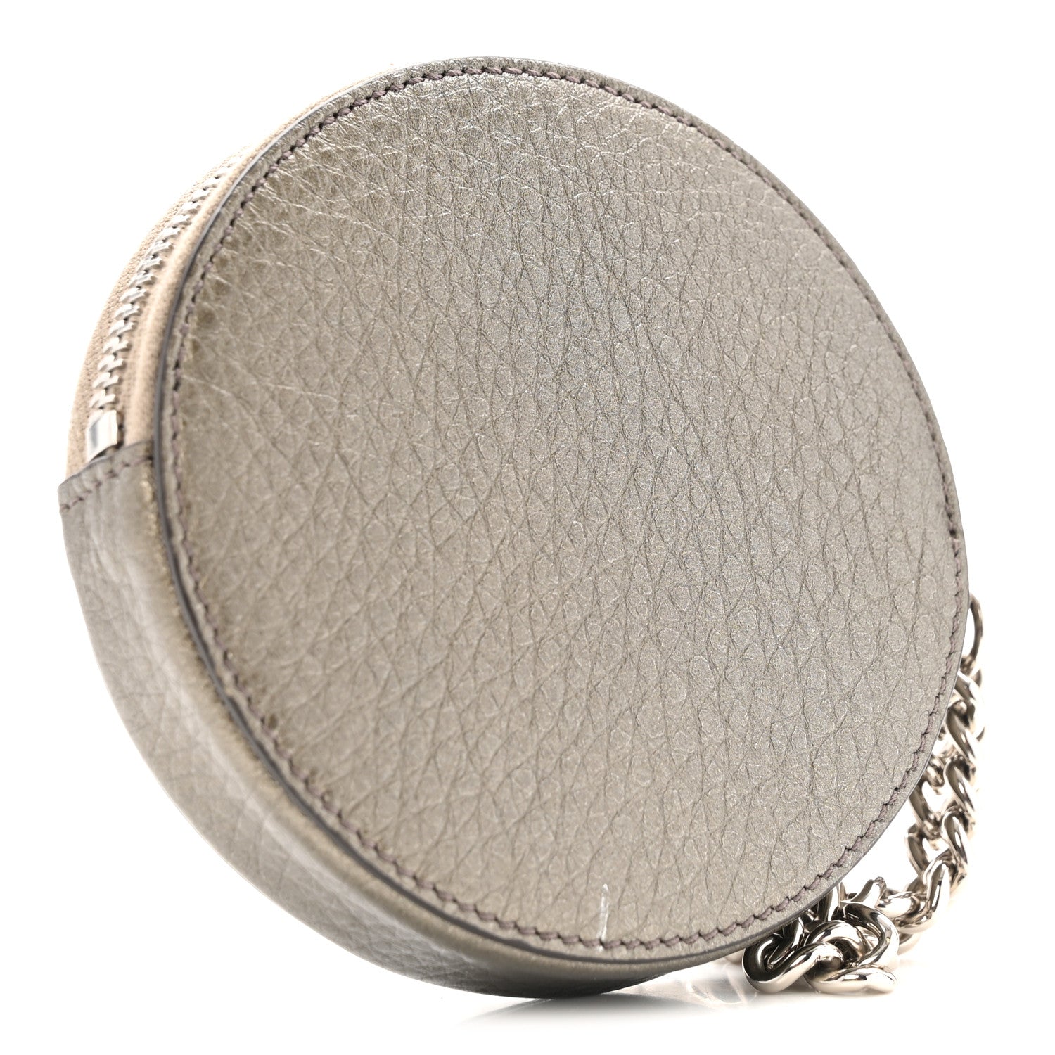 Metallic Pebbled Calfskin Round Coin Purse Sasso
