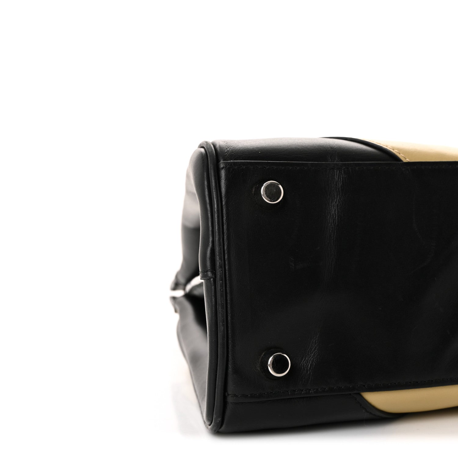 Smooth Calfskin Diagonal Striped Small Zumi Top Handle Bag Black Beige