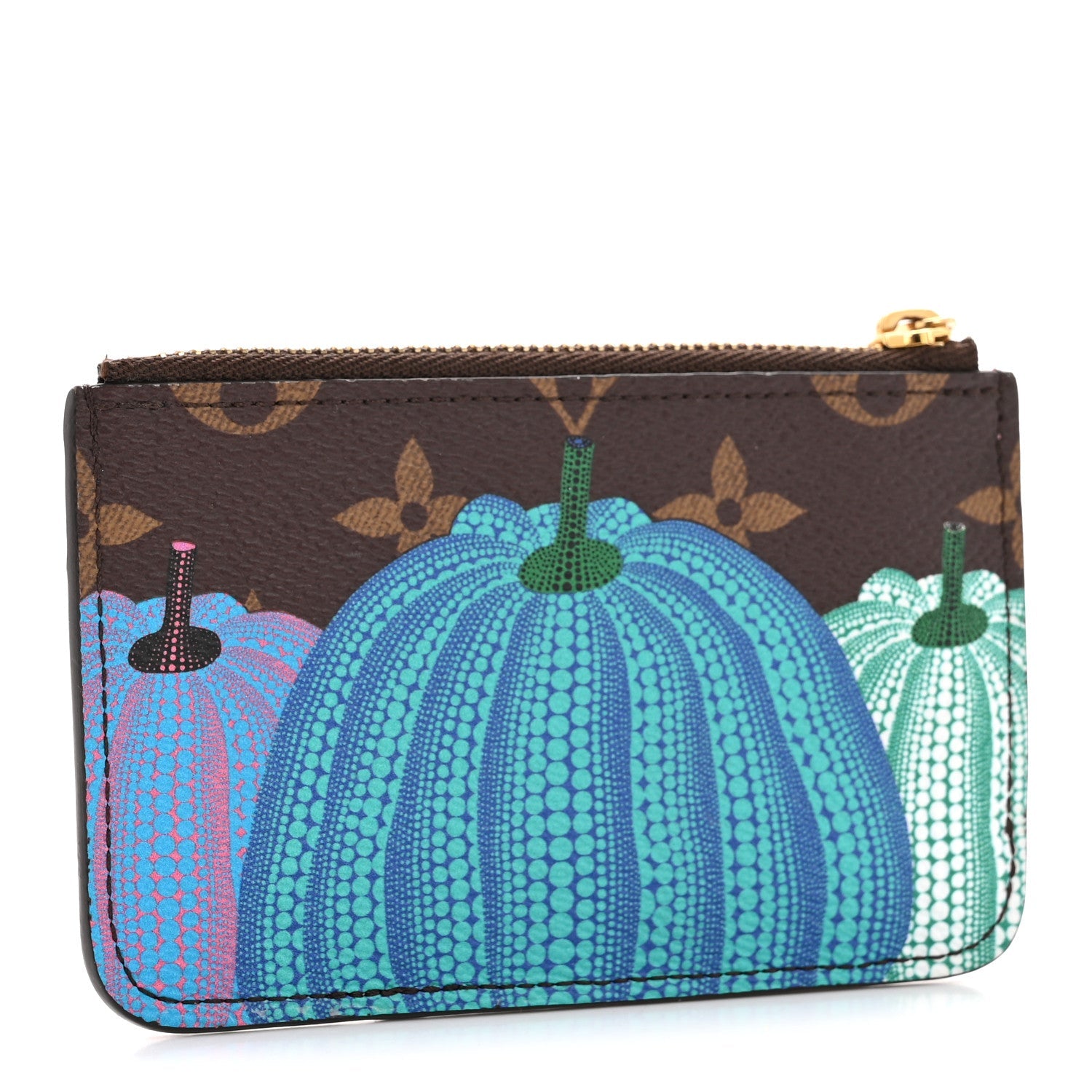 LV X YK Monogram Kusama Pumpkin Zipped Romy Card Holder