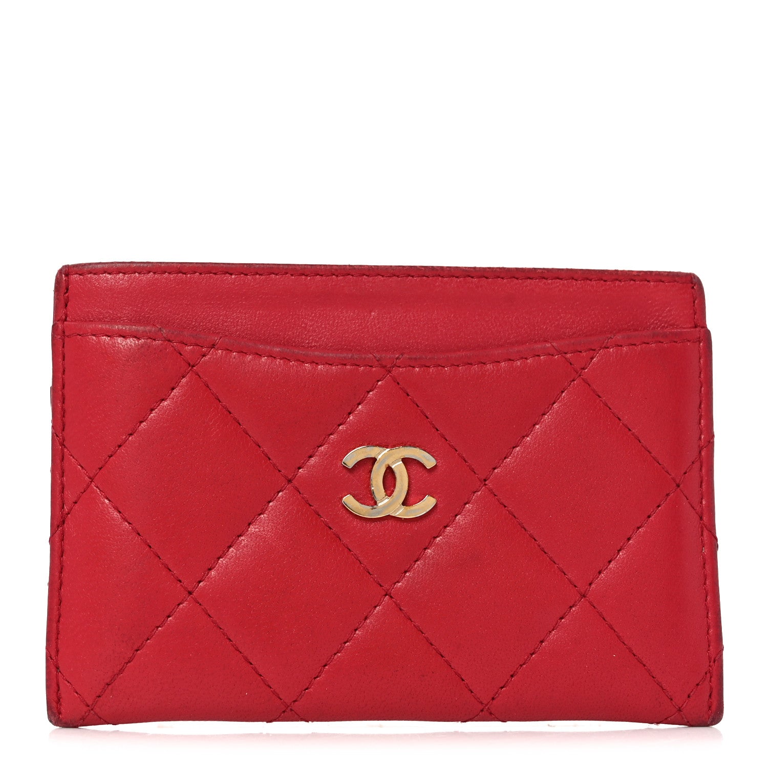 Lambskin Quilted Card Holder Red