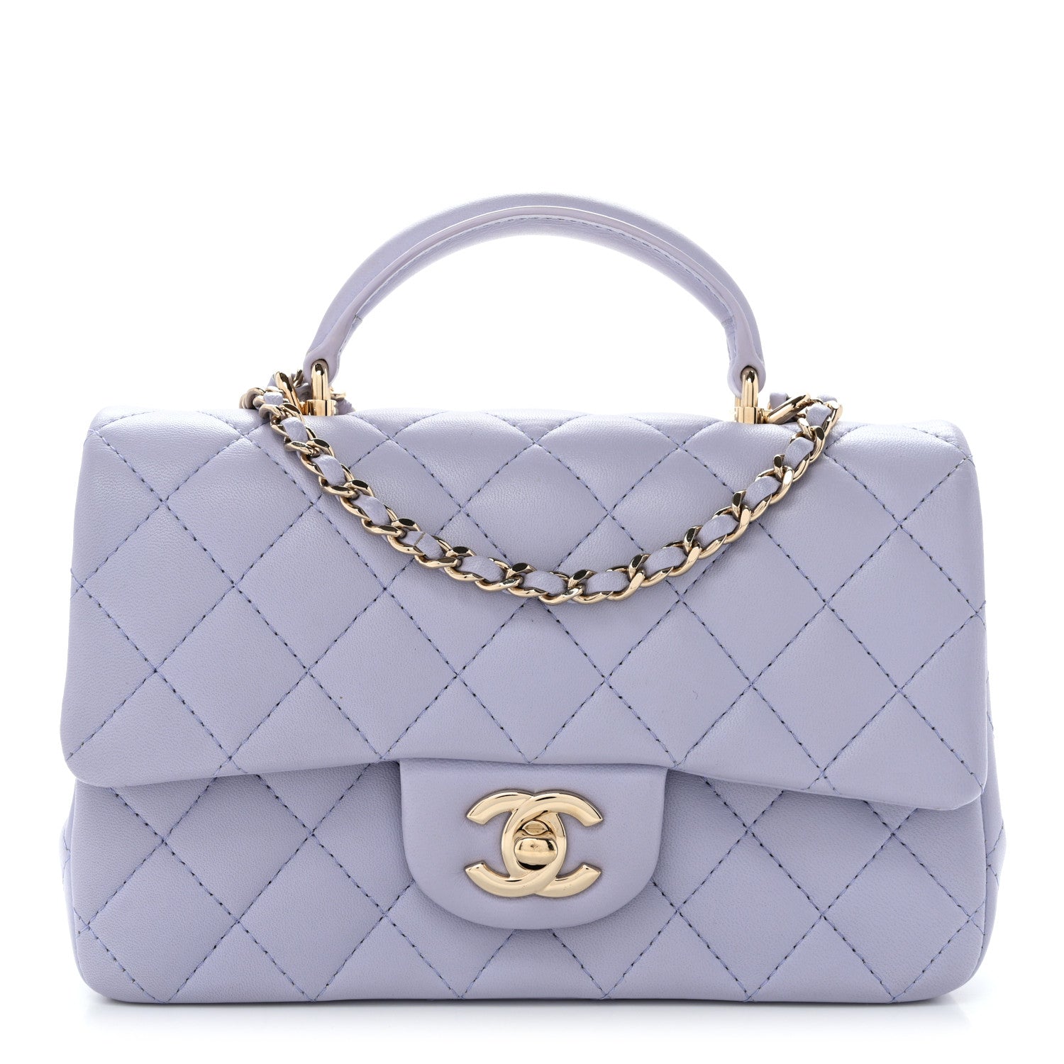 Lambskin Quilted Mini Top Handle Rectangular Flap Light Purple