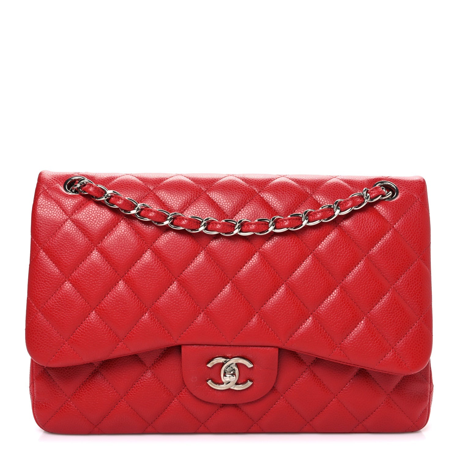 Caviar Quilted Jumbo Double Flap Red