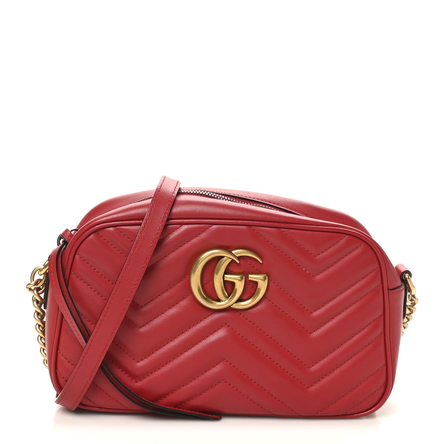 Calfskin Matelasse Small GG Marmont Chain Shoulder Bag Hibiscus Red