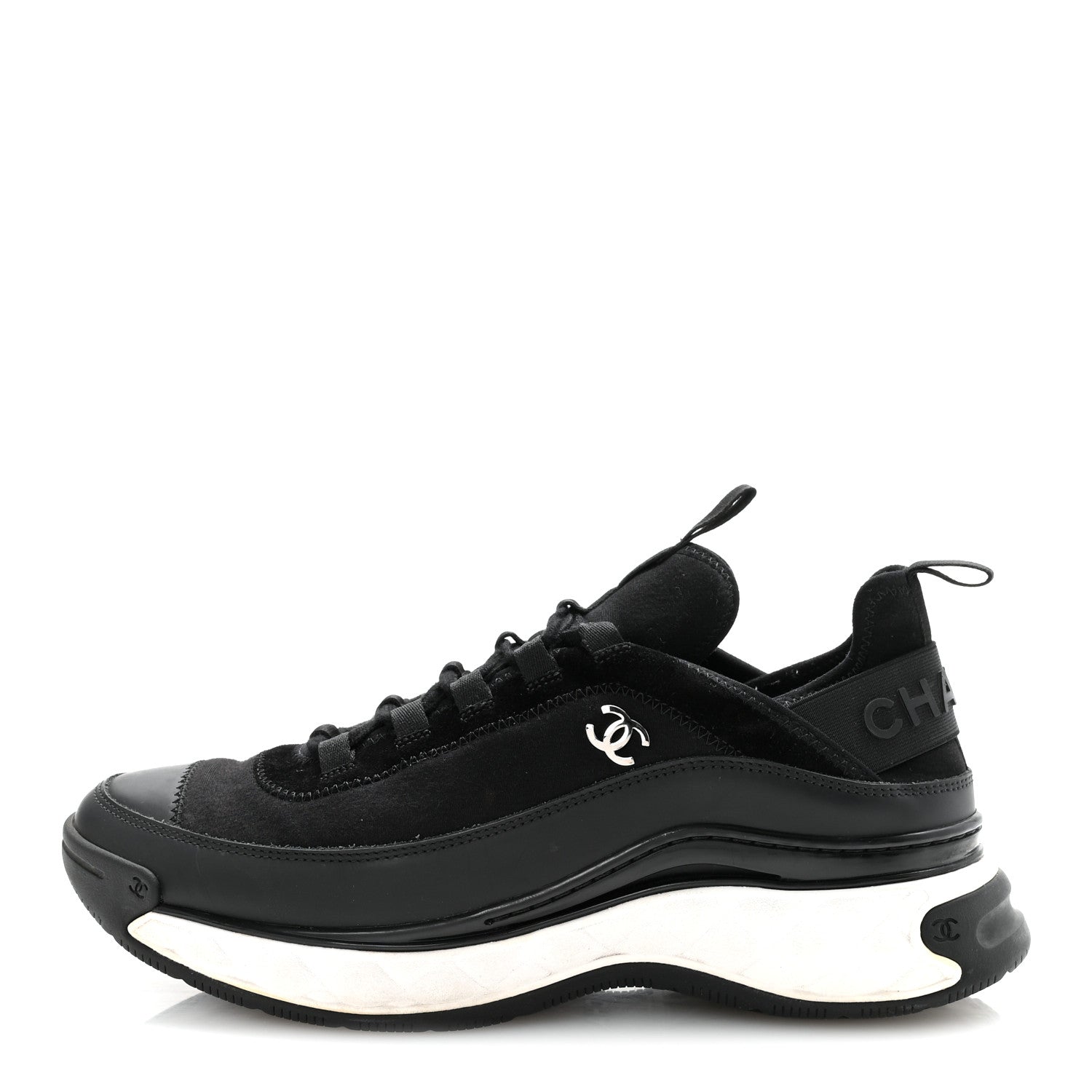 Velvet Calfskin Mixed Fibers Mens CC Sneakers 41 Black