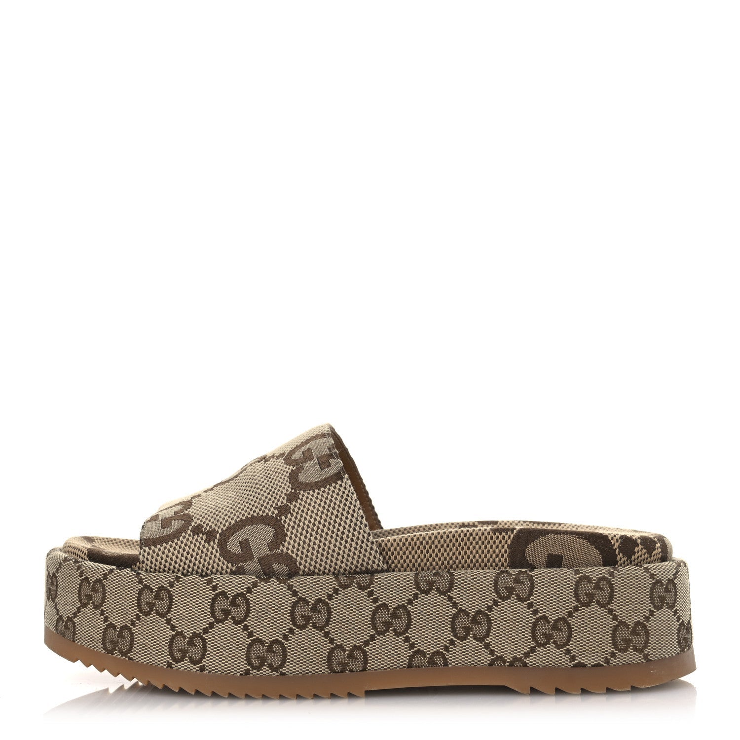 Monogram Maxi GG Angelina Platform 55mm Slide Sandals 37 Camel Ebony