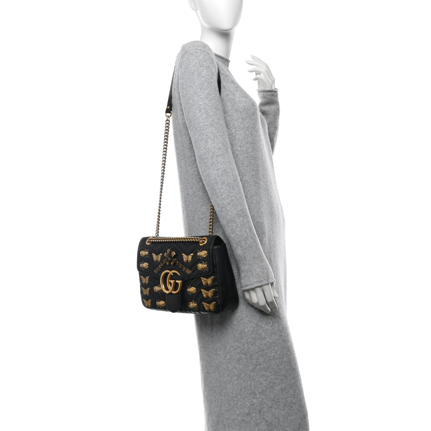 Calfskin Matelasse Animal Studs Medium GG Marmont Shoulder Bag Black