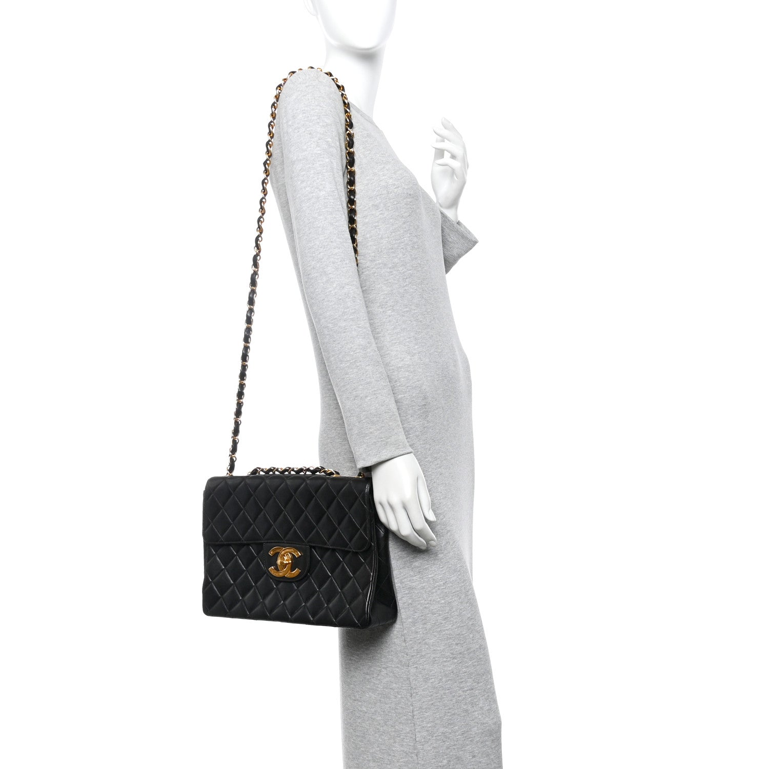 Lambskin Quilted Jumbo Single Flap Black