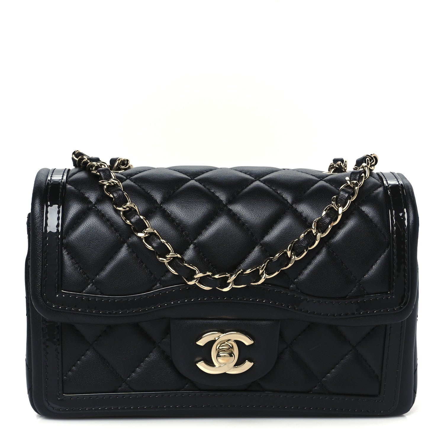 Shiny Lambskin Quilted Half Mini Flap Black