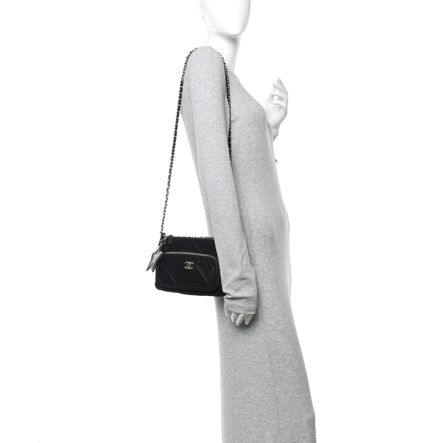 Velvet Effect Nylon Shiny Crumpled Calfskin Quilted Chanel 25 Clutch With Chain Black